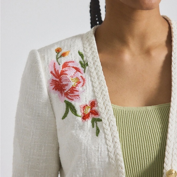 NWT 10 Derek Lam 10 Crosby x Anthropologie Bayle Embroidered Tweed Jacket Cream - Picture 6 of 15